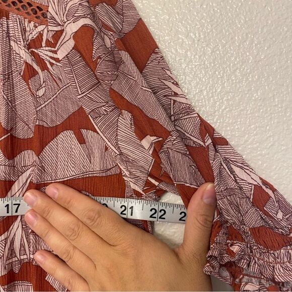 Knox Rose long maxi boho button front tassel tropical red short sleeve dress M - Picture 9 of 12